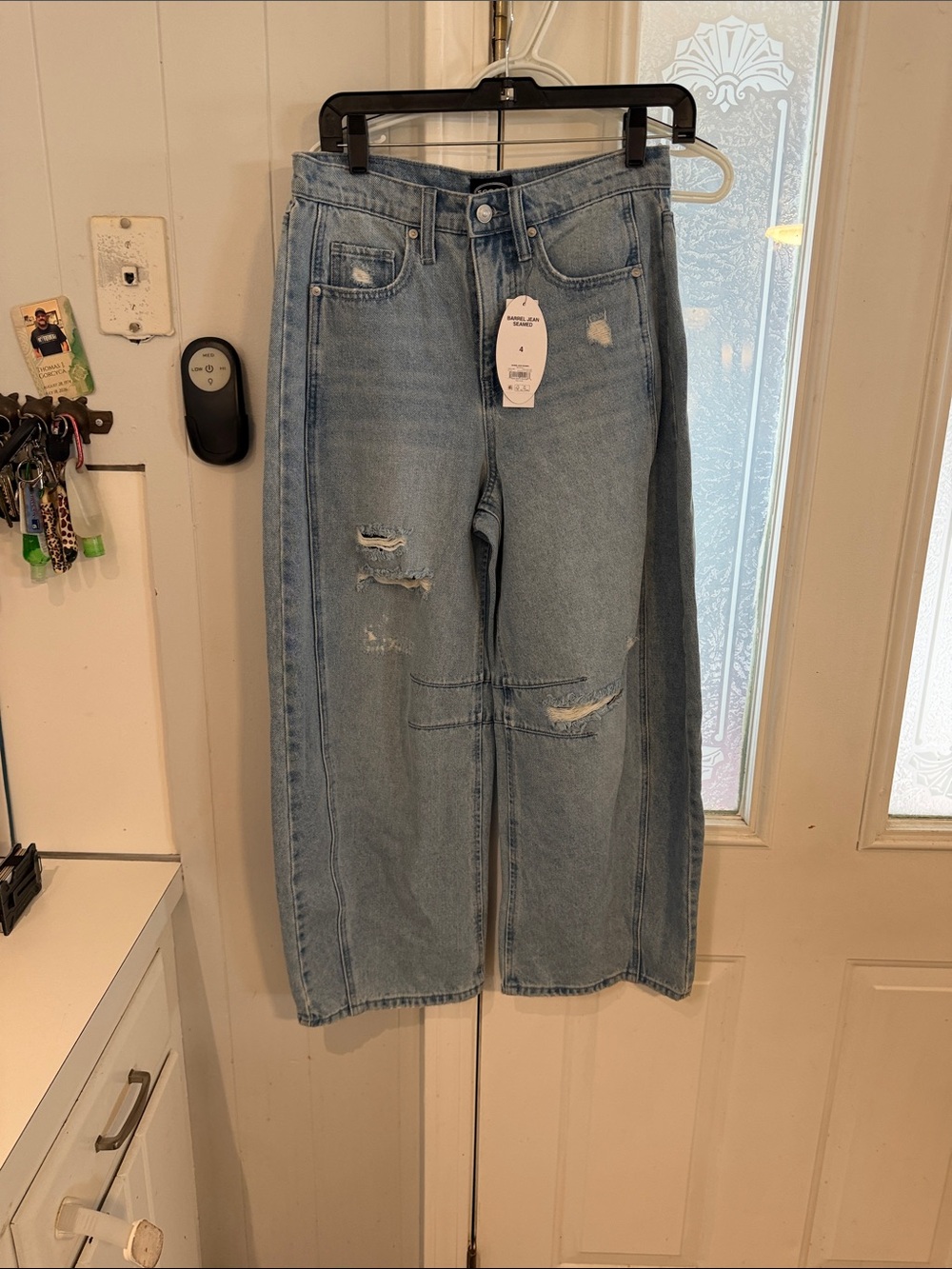 Wide-Leg Distressed Light Blue Jeans